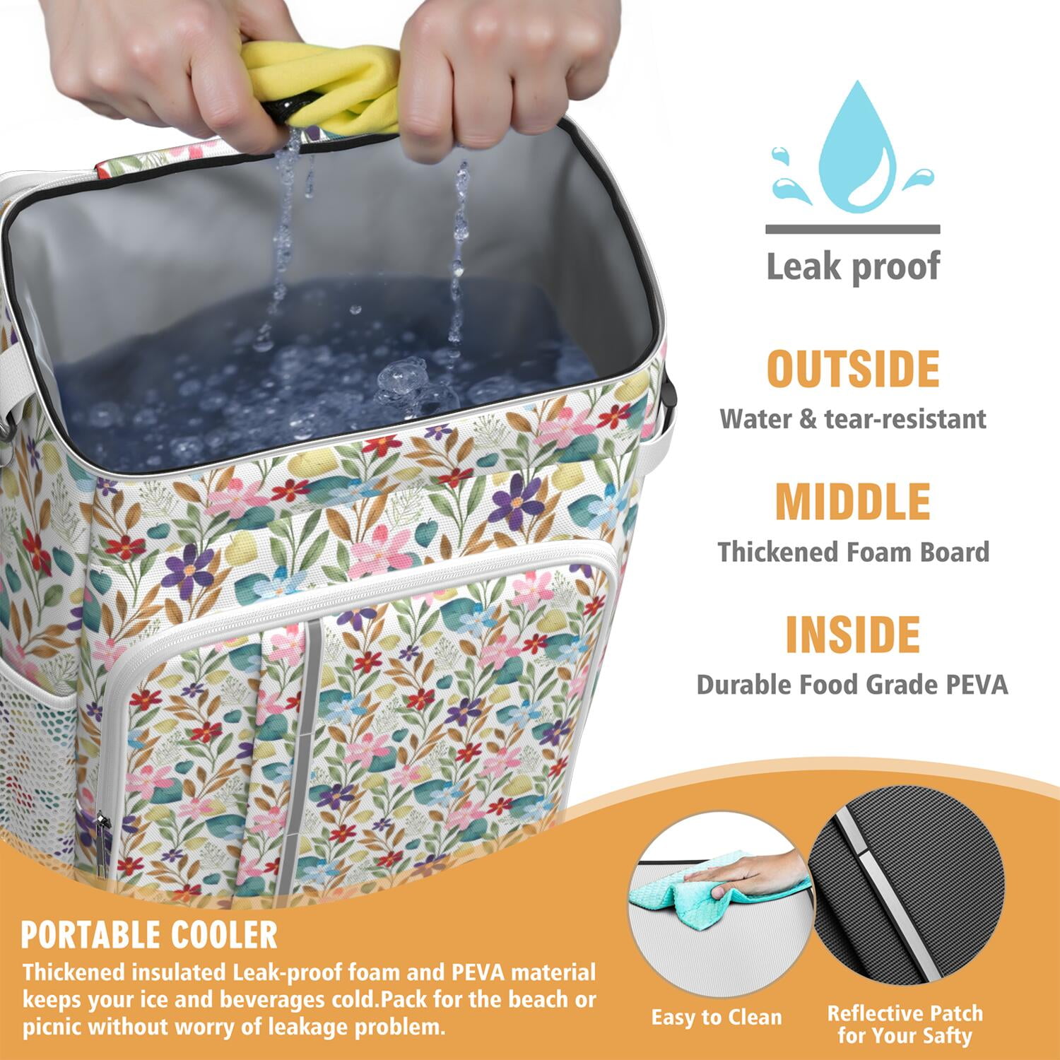 Travel Cooler Bag - Pioneer Flower Floral Print Pattern Camping Beer Cooler Backpack with Bottle Opener- Waterproof Insulated Picnic Backpacks - Cooler Bag for Beach