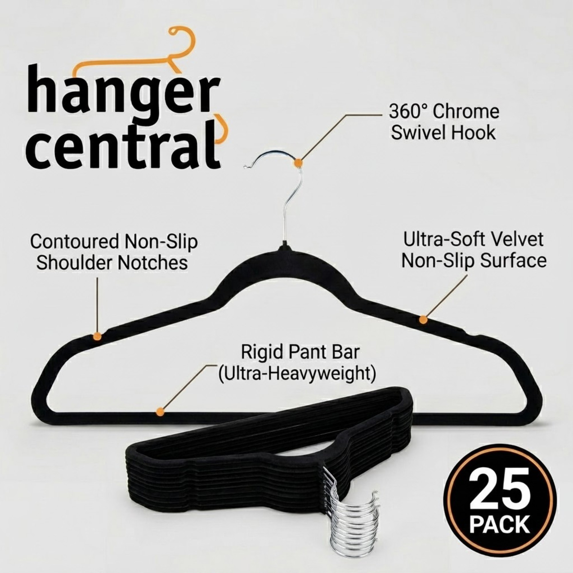 Hanger Central 25-Pack Black Velvet Clothes Hangers photo 2
