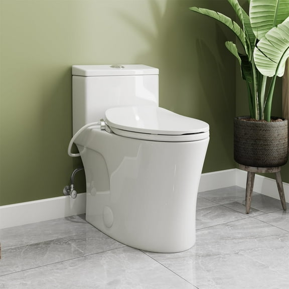 HOROW T0338W One Piece Toilet with Non-Electric Bidet Toilet Seat, Elongated ADA Chair Height