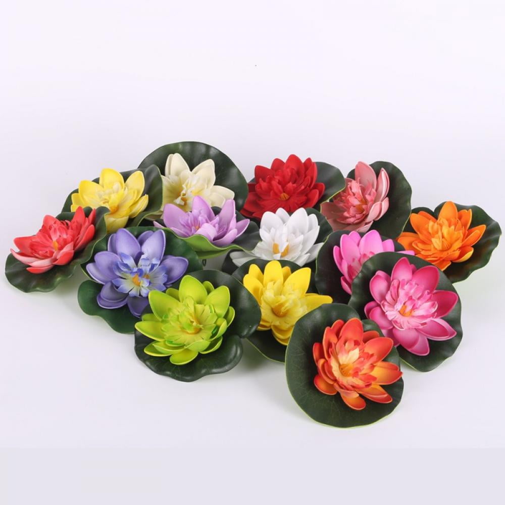 5 Pcs Artificial Floating Foam Lotus Flower with Water Lily Pad, 4 inch