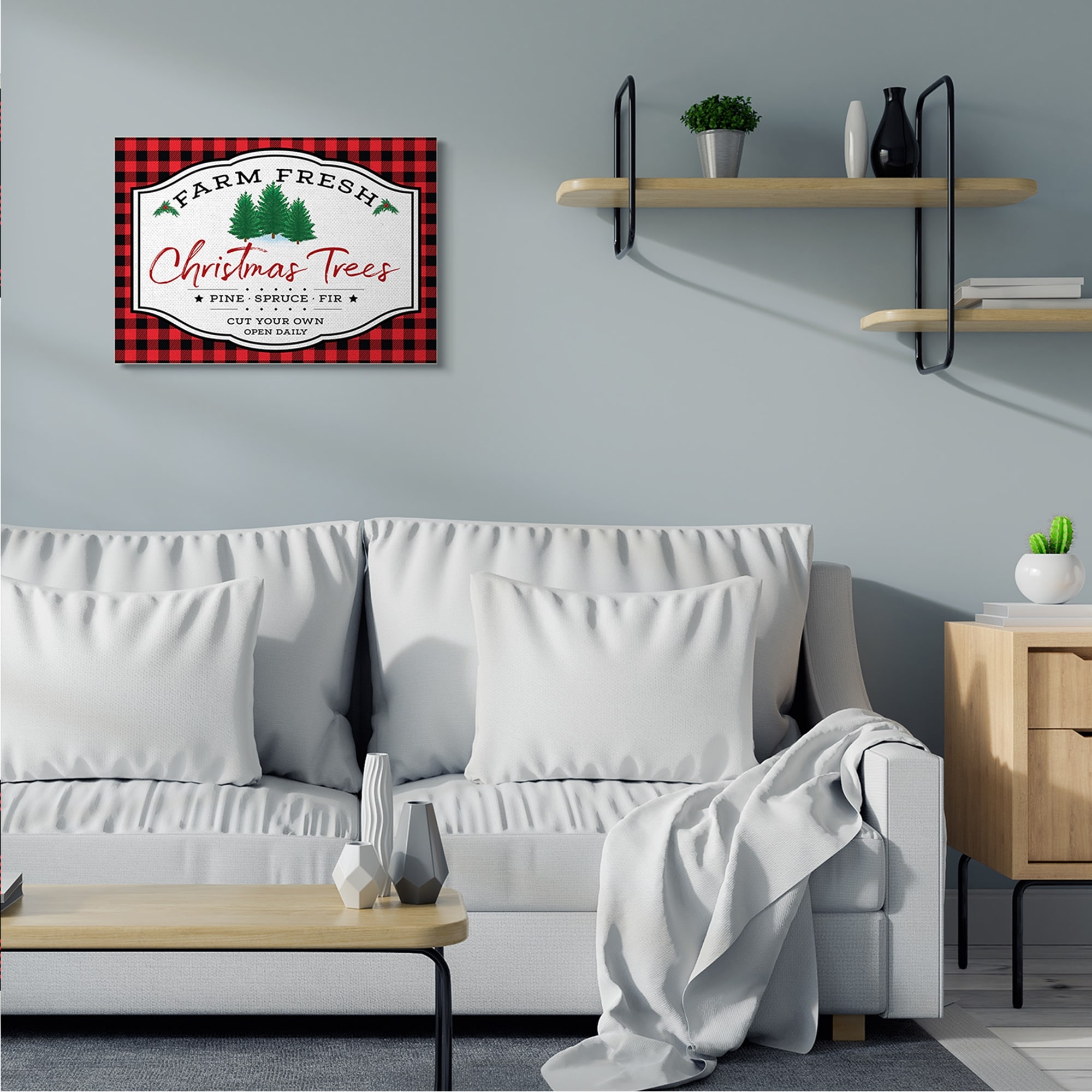 Stupell Industries Farm Fresh Christmas Tree Sign Red Buffalo Plaid Canvas Wall Art, 24 x 30, Design by AE Design