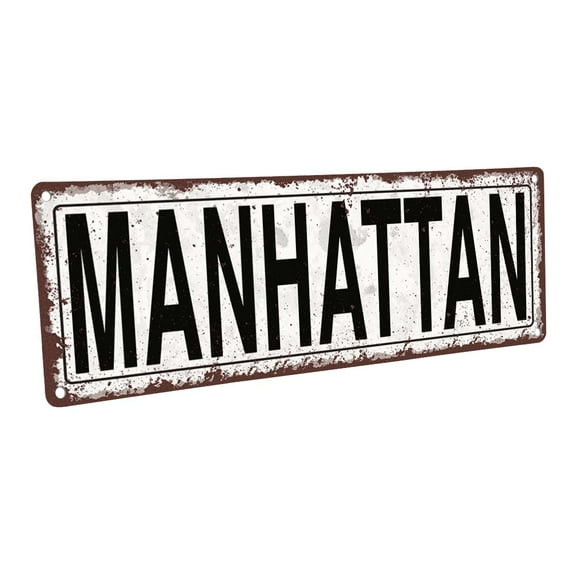Manhattan 4"x12" Metal Sign, Wall Décor for Home and Office