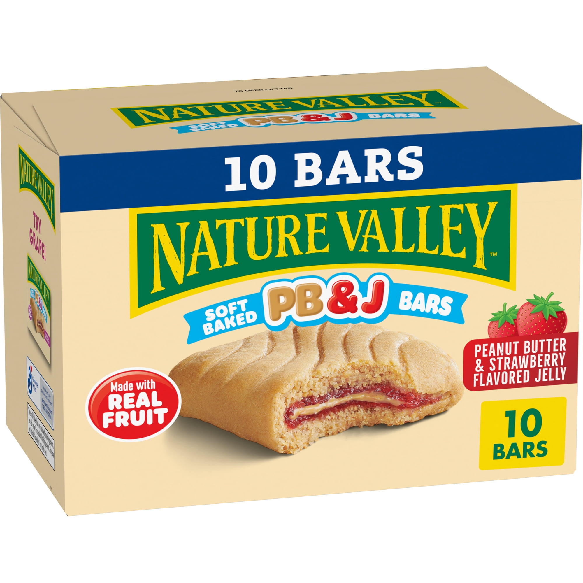 Nature Valley Soft Baked PB and J Bars, Peanut Butter and Strawberry, 10 Bars, 19.5 oz