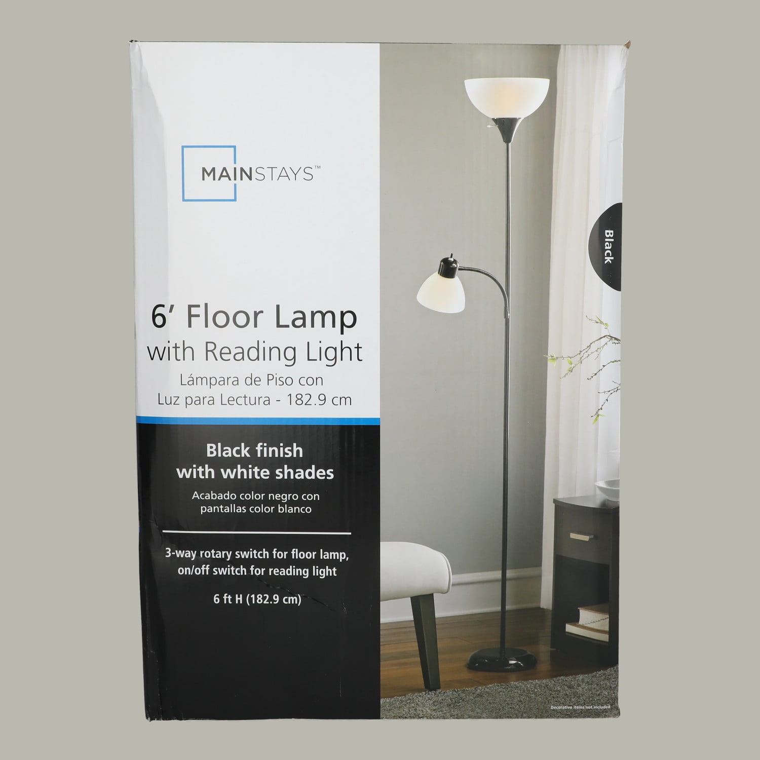 Mainstays 72-inch Black Combo Floor Lamp with Reading Light Modern