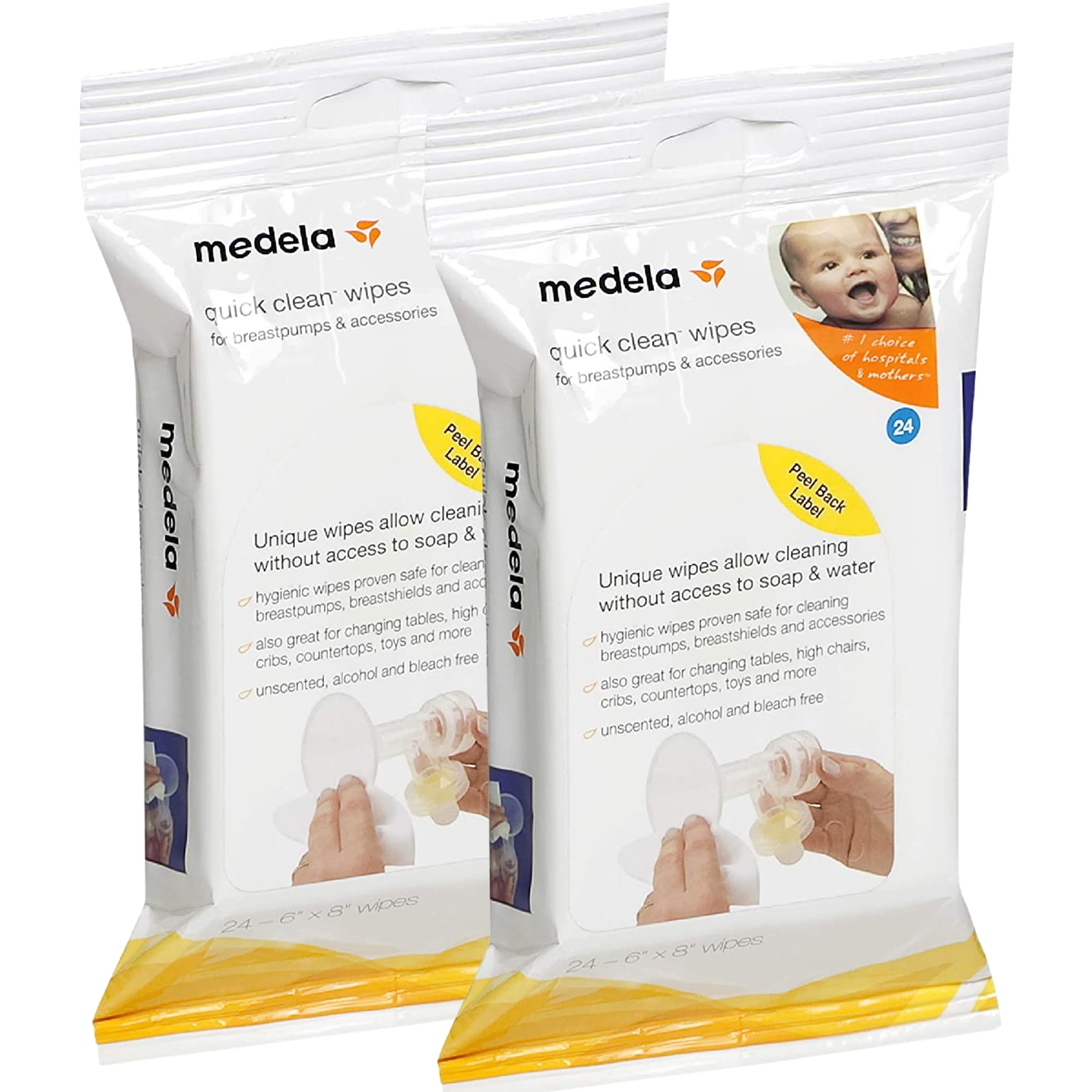 Medela Quick Clean Breast Pump and Accessory Wipes, 24 Count Resealable