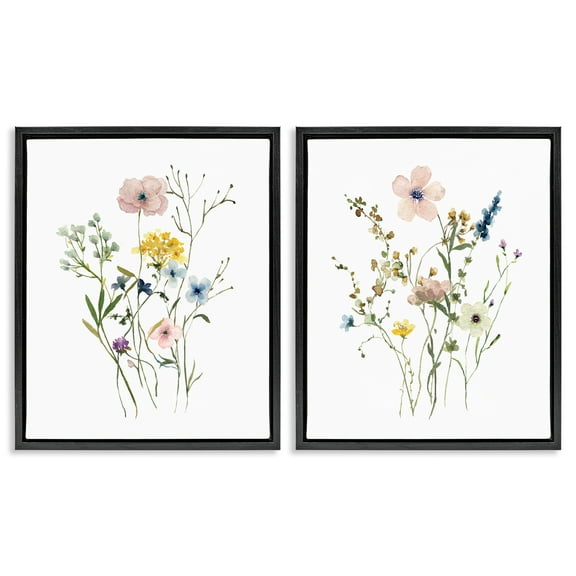 Stupell Industries Artfully Arranged Wildflowers Plants & Flowers Painting Black Floater Framed Canvas Art Print Wall Art, 17 x 21, Set of 2