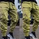 thumbnail image 5 of Pantalones largos para hombre, de color liso, tridimensionales, deportivos, multibolsillos, lavados, rectos, reflectantes, ligeros, cargo, para exteriores, informales, de poliéster., 5 of 7