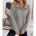 thumbnail image 5 of SWSMCLT Women's Fashion Sweatshirt Pullover Fall Regular Fit Long Sleeve Lapel Sweatshirt Half Zip Kangaroo Pocket Grey XX-Large, 5 of 5
