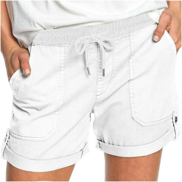 aidice Womens Shorts Summer Casual Drawstring Elastic Waisted Fold over Loose Shorts with Pockets