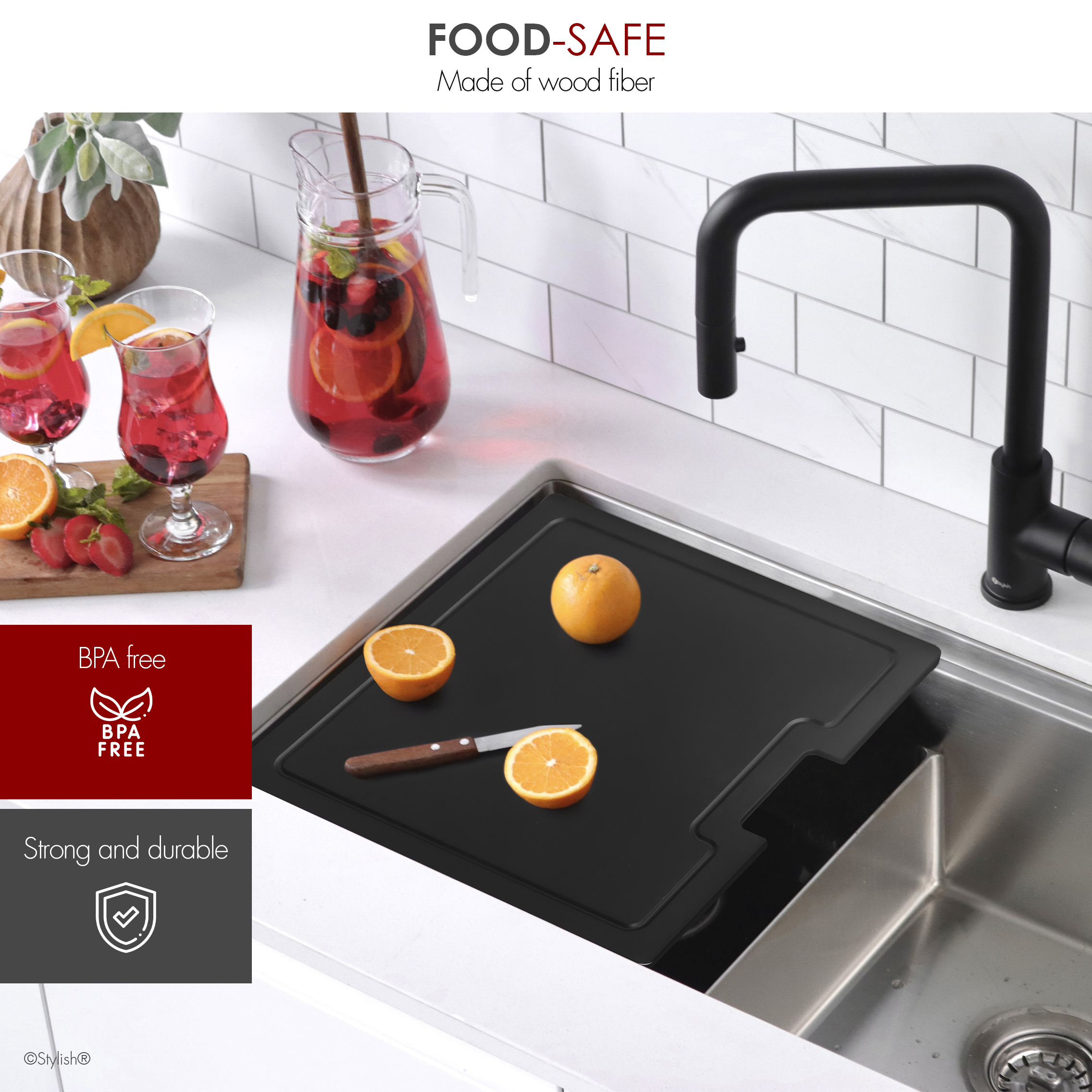 Stylish 16-3/4" Black Wood Fiber Workstation Cutting Board A-930
