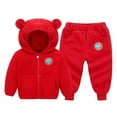 thumbnail image 2 of SYMOID Boys Red Fleece Tracksuit & Sweatsuit Set with Animal Ears Hood and Jogger Pants for Kidss 2T-6T, Winter Warm Outfit,Size 1 T, 2 of 9