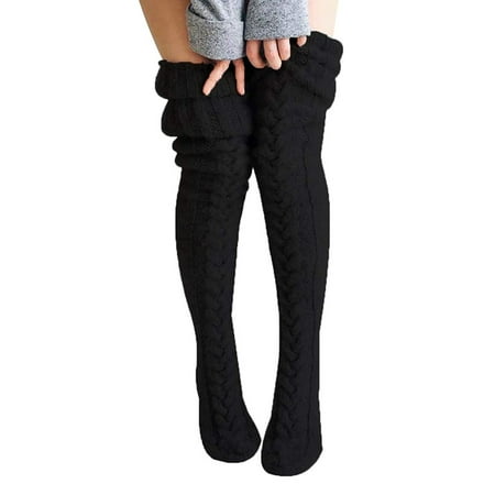 

Women Winter Wool Thigh High Stocking Twist Knit Solid Color Fluffy Over Knee Socks