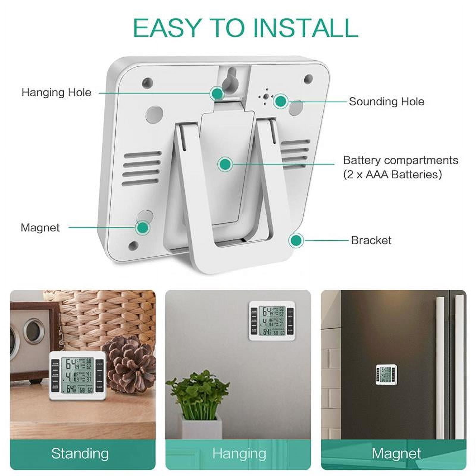 Upgraded Version Refrigerator Thermometer Wireless Digital Freezer Thermometer Digital Sensor with 2PCS Sensors Temperature Monitor and Audible Alarm for Indoor / Outdoor (Battery Not Included)