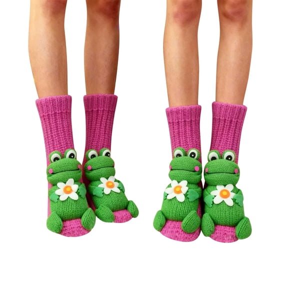 FAWUUDO Cozy Knit Animals Slipper Socks, Cute Plush Animals Hug Sock, Cute Christmas Hand Crocheted Long Stocks