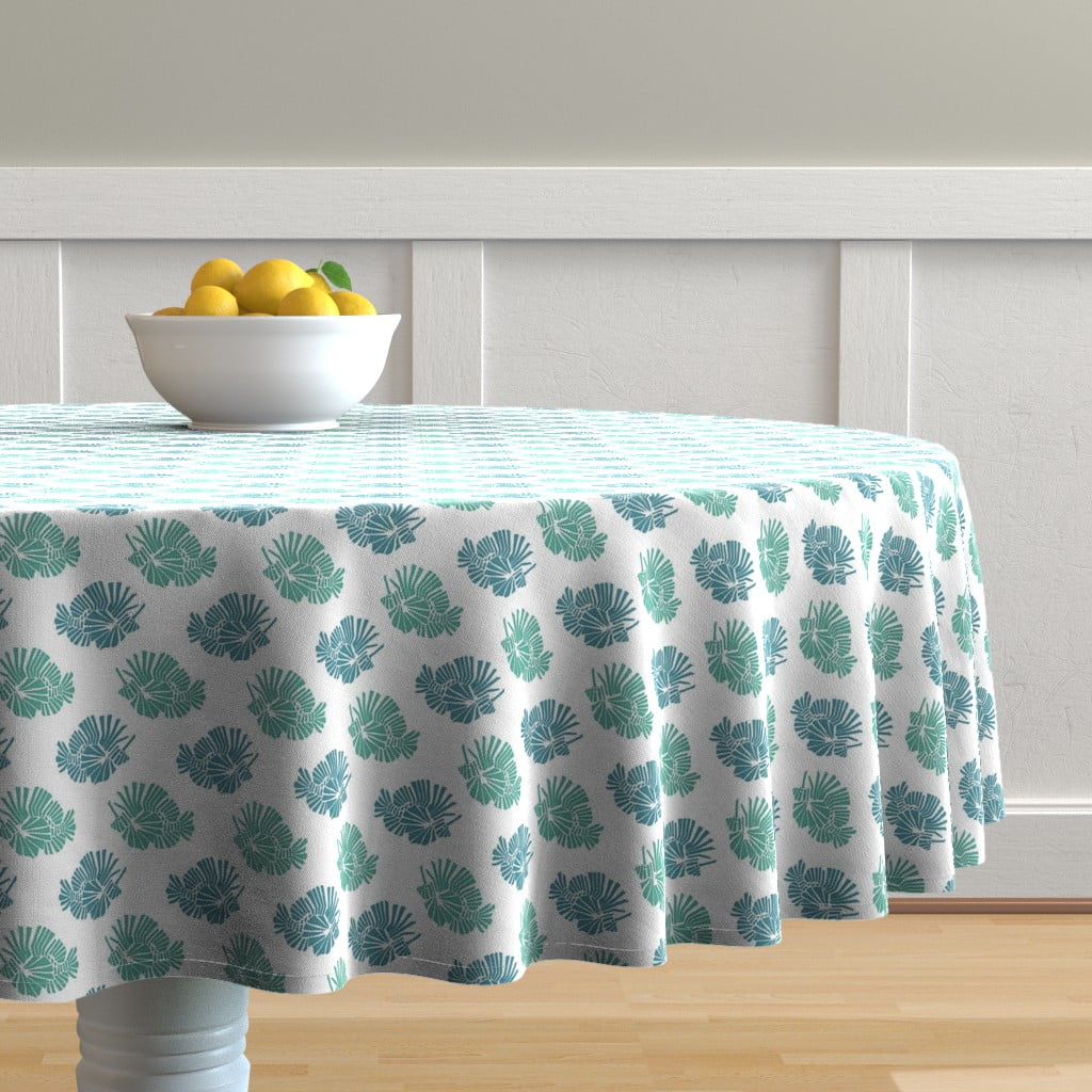 Round Tablecloth Beach Nautical Tropical Sea Coral Reef Cotton Sateen