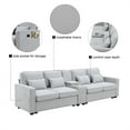 thumbnail image 4 of 4 Seater Sofa, 114.2" Modern Linen Fabric Upholstered Sofa with Storageable Coffee Table and 2 Cupholders, 2 USB Ports Wired or Wirelessly Charged, Double Loveseat Couch for Living Room, Light Gray, 4 of 7