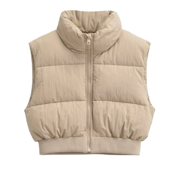 YYDGH Womens Winter Crop Puffer Vest Stand Collar Full Zip Lightweight Sleeveless Padded Gilet Coat Warm Winter Outwear Vest