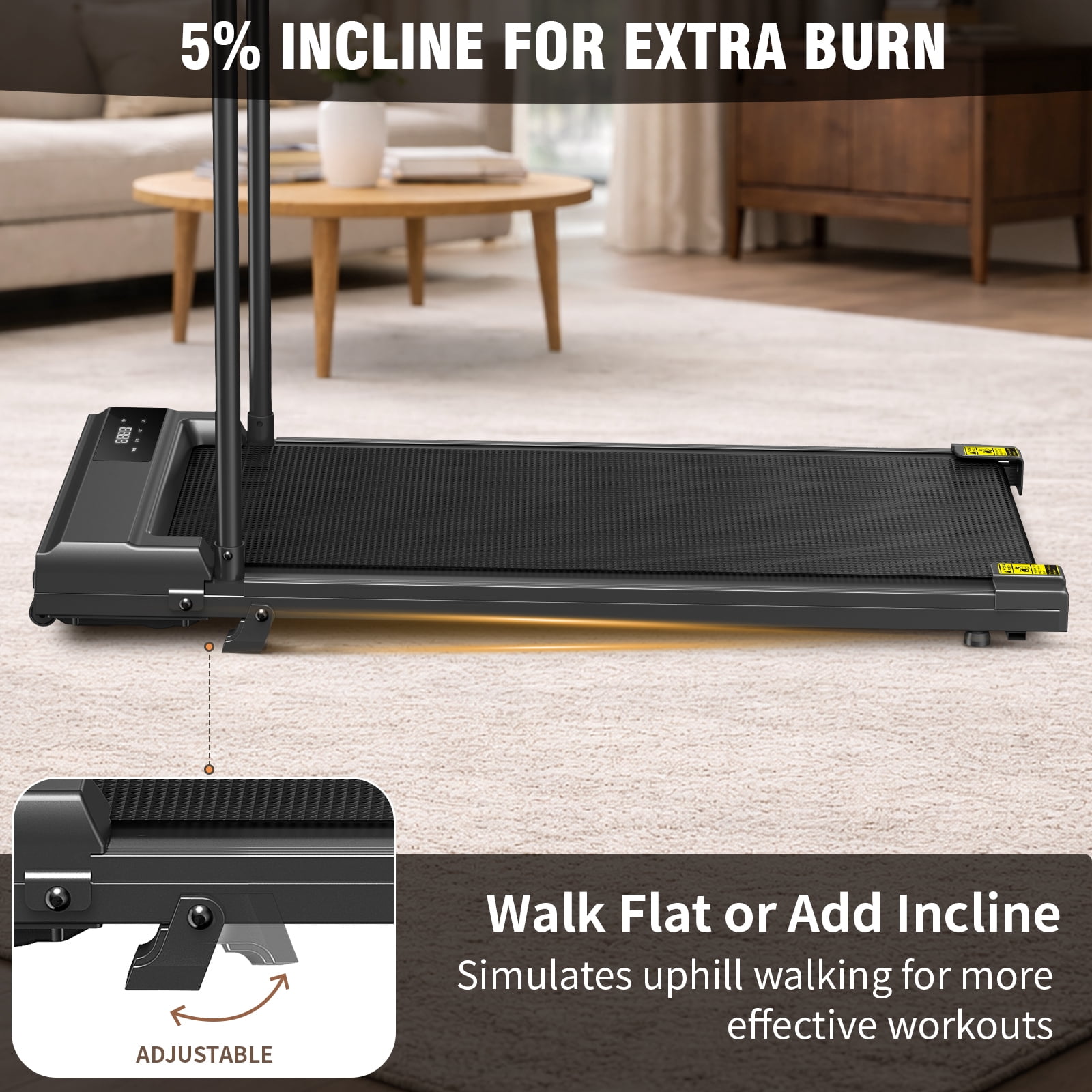 Alvantor 2.5HP Walking Pad Treadmill, Manual Incline Under Desk Treadmill with Shock Absorption for Small Apartments, Black