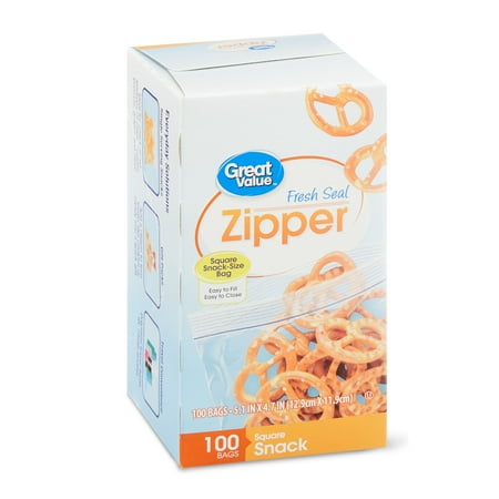 Great Value Zipper Square Snack Bags 100 Count