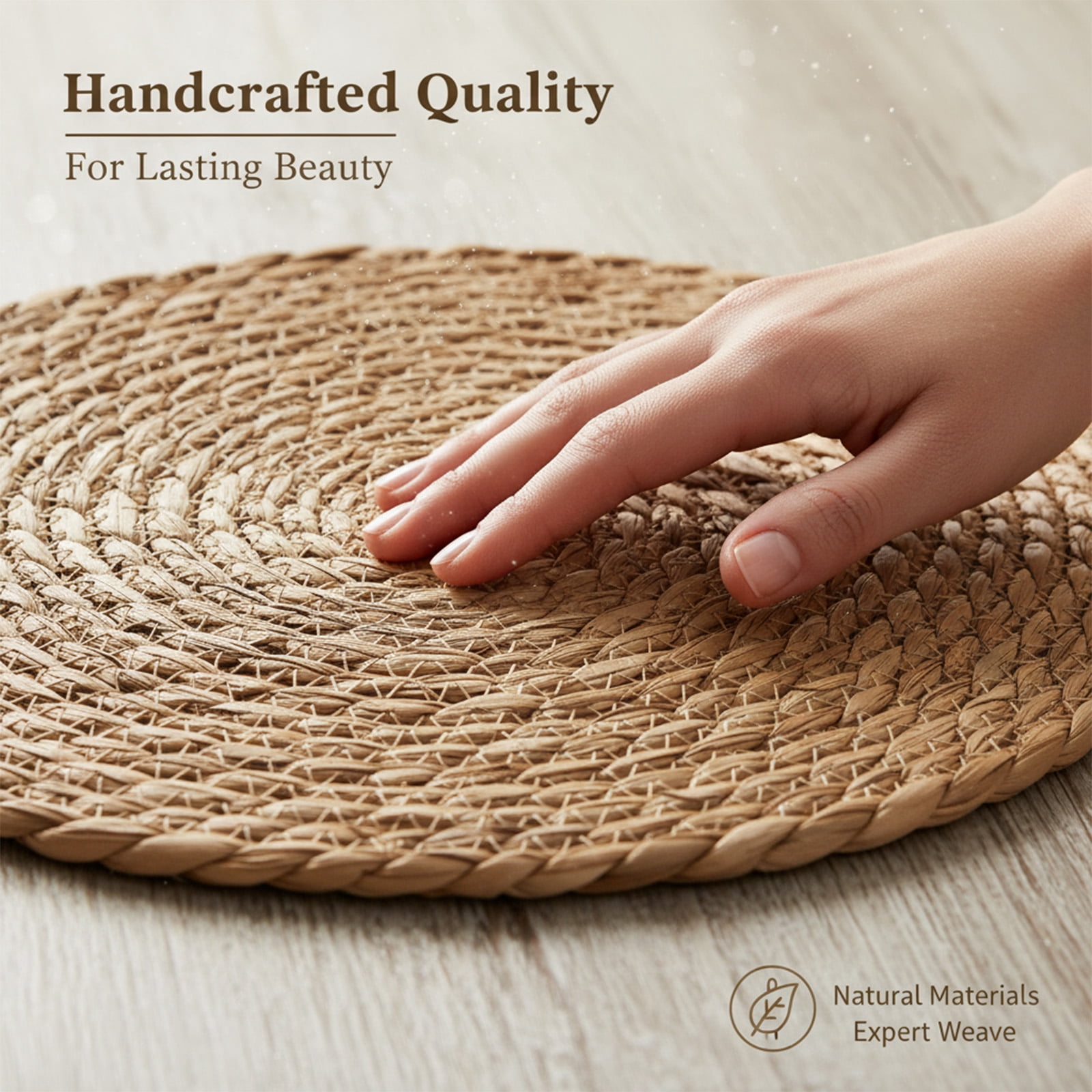 SPOKKI 10Pcs 13inch Woven Placemats Round, Natural Water Hyacinth Weave Placemat for Dining Table, Large Handmade Woven Placemats Heat Resistant Non-Slip