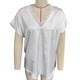 thumbnail image 1 of Ficarrico Camiseta con cuello en V y encaje para mujer, manga corta, informal, holgada, color puro, jersey de verano, Top blanco L, 1 of 3