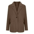 thumbnail image 4 of XPMWRP Women's Solid Color Button Blazers Notch Lapel Long Sleeve Business Work Jackets Suit Fall Winter Fashion Jackets Brown XL, 4 of 6