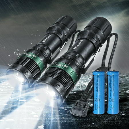 2-Pack T6 LED 2000 Lumens Zoom Adjustable Focus 3 Modes Flashlight Torch Lamp Light Bright for Camping Hiking