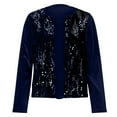 thumbnail image 5 of Otntypg Women's Sequin Jacket Bomber Puff Long Sleeve Shiny Glitter Open Front Cardigan Tops Dressy Patchwork Sparkly Party Slitter Outfit Dark Blue L, 5 of 8