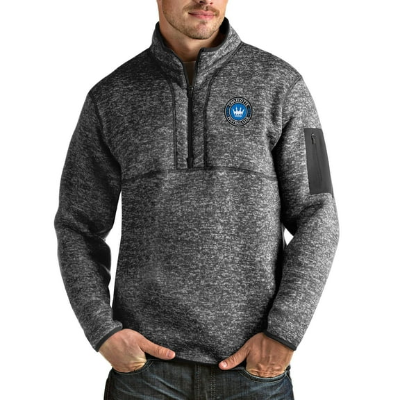 Men's Antigua Heather Gray Charlotte FC Fortune Quarter-Zip Pullover Jacket