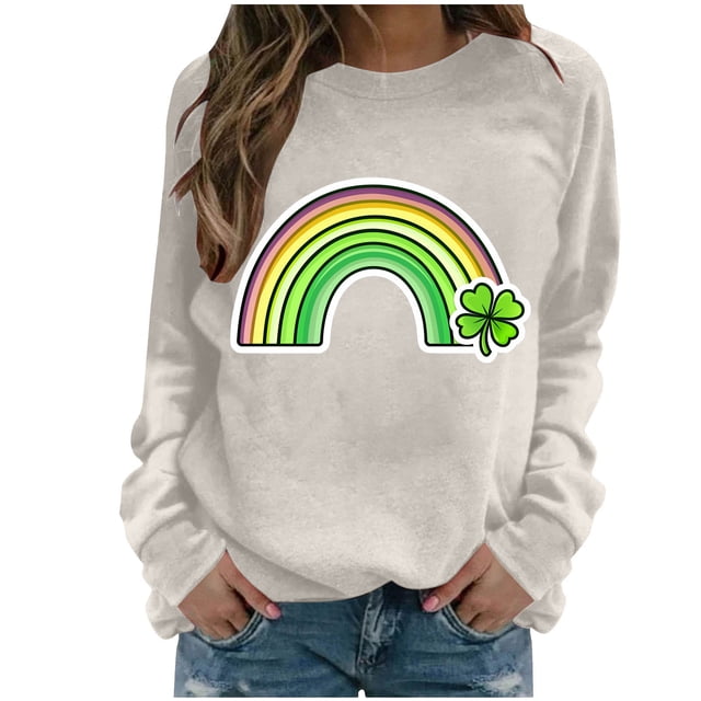 Mceream Femmes St Patricks Day Chandail en Molleton Décontracté Mode Trèfle Irlandais Chemises Imprimé Graphique Mignon Manches Longues Chandail à Enfiler Chemise Hauts Grande Taille Tenue de Fête et Cadeau Kaki m