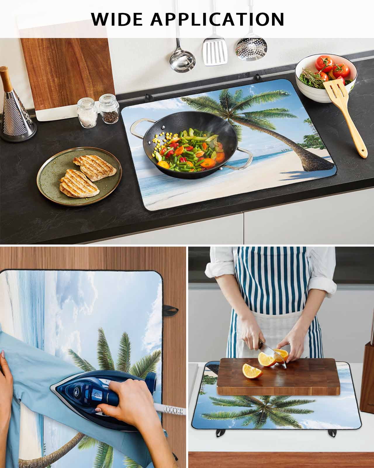 nqOlkjepod Large Induction Cooktop Protector Mat 24"x21", Beach Palm Tree Stove Top Covers for Electric Stove, Ocean Coastal Sky Nature Scenery Stove Burner Cover Mats, Glass Top Stove Cover