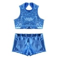 thumbnail image 3 of HULIJA Kids Girls Shiny Sequins Mock Neck Crop Top with Shorts Set Gymnastics Dancewear Blue 6, 3 of 7