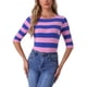 thumbnail image 1 of Camisetas de rayas para mujer Inspire Chic, corte ajustado, mangas de codo, cuello barco, color M rosa y azul, 1 of 6