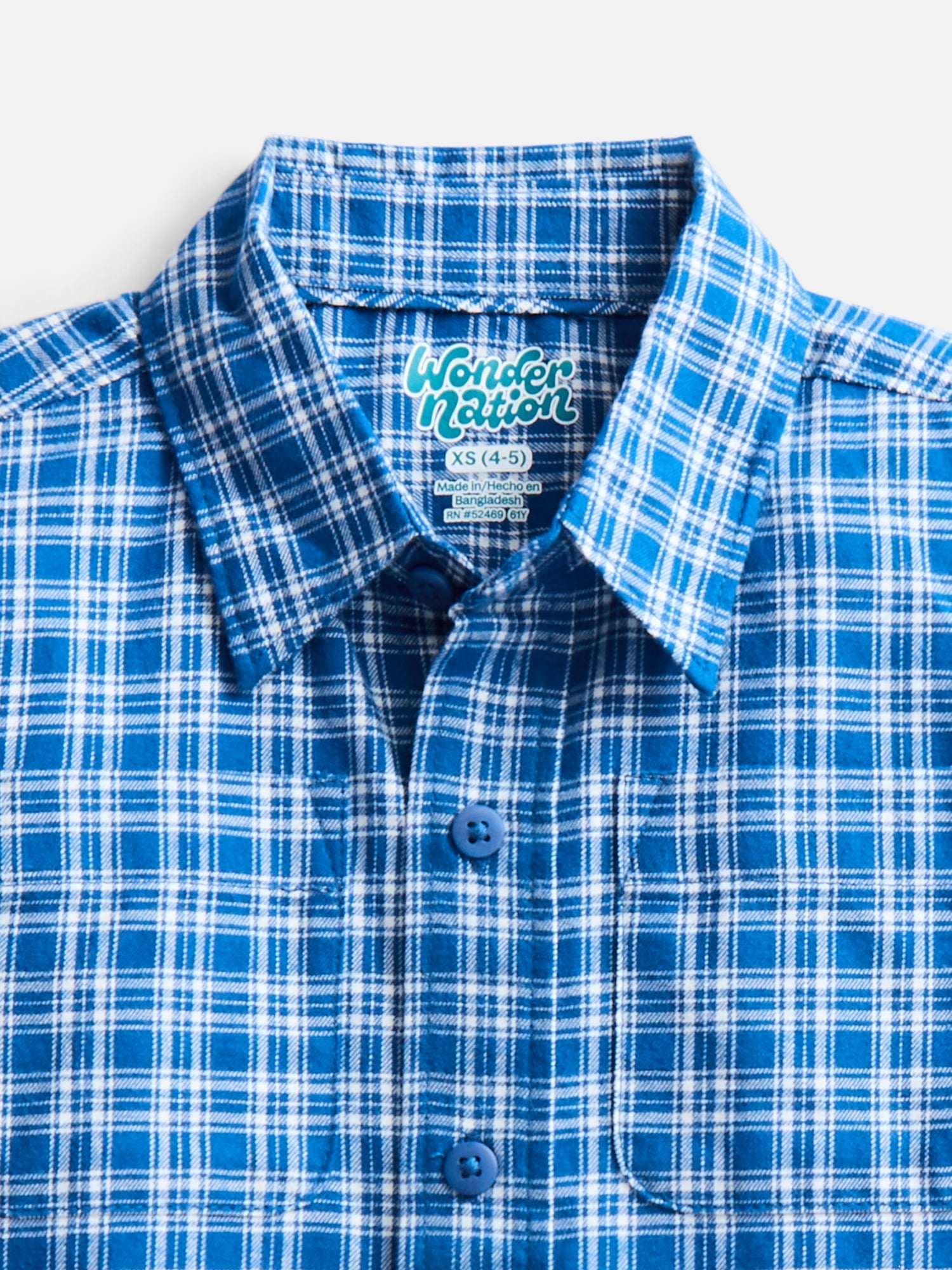 Wonder Nation Boys' Button Front Cotton Shirt with Short Sleeves, Sizes 4-18 & Husky