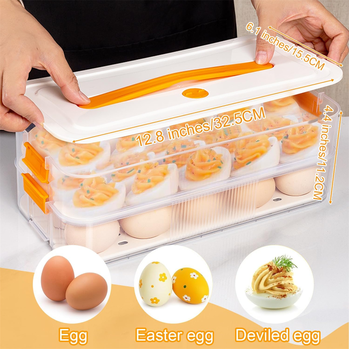 Deviled Egg Containers with Lid Tutuviw Clear Storage Egg Platter for Devil Egg,Deviled Egg Tray Carrier with Handle Deviled Egg Carrier Tray Stackable Egg Holder for Kitchen Easter (2 Layer)