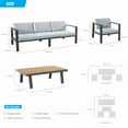 thumbnail image 3 of Higold 3801 Nofi 4 Pieces Outdoor Conversation Set, Matte Charcoal, Imitated Teak Aluminum Tabletop, 3 of 12