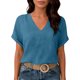 thumbnail image 4 of Camisetas Casuales de las Mujeres de Moda Suelta Manga Corta V-Cuello Superior con Doble Capa Arrugado Detalle, Suave Poliéster Color Sólido Blusa para el Uso Diario, Camisetas de Cuello en V de las, 4 of 9