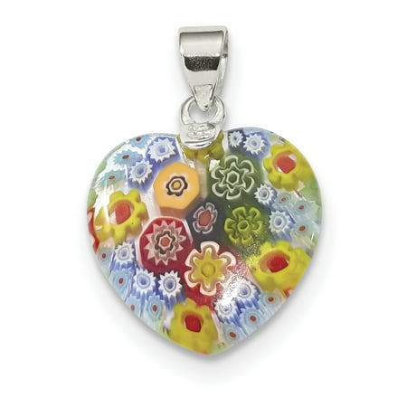 - 925 Sterling Silver Multicolored Glass Heart Pendant Charm Necklace Love Ful For Women