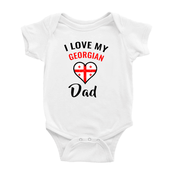 I Love My Georgian Dad Heart Flag Baby Romper Bodysuit For Boy Girl (White, 12-18 Months)
