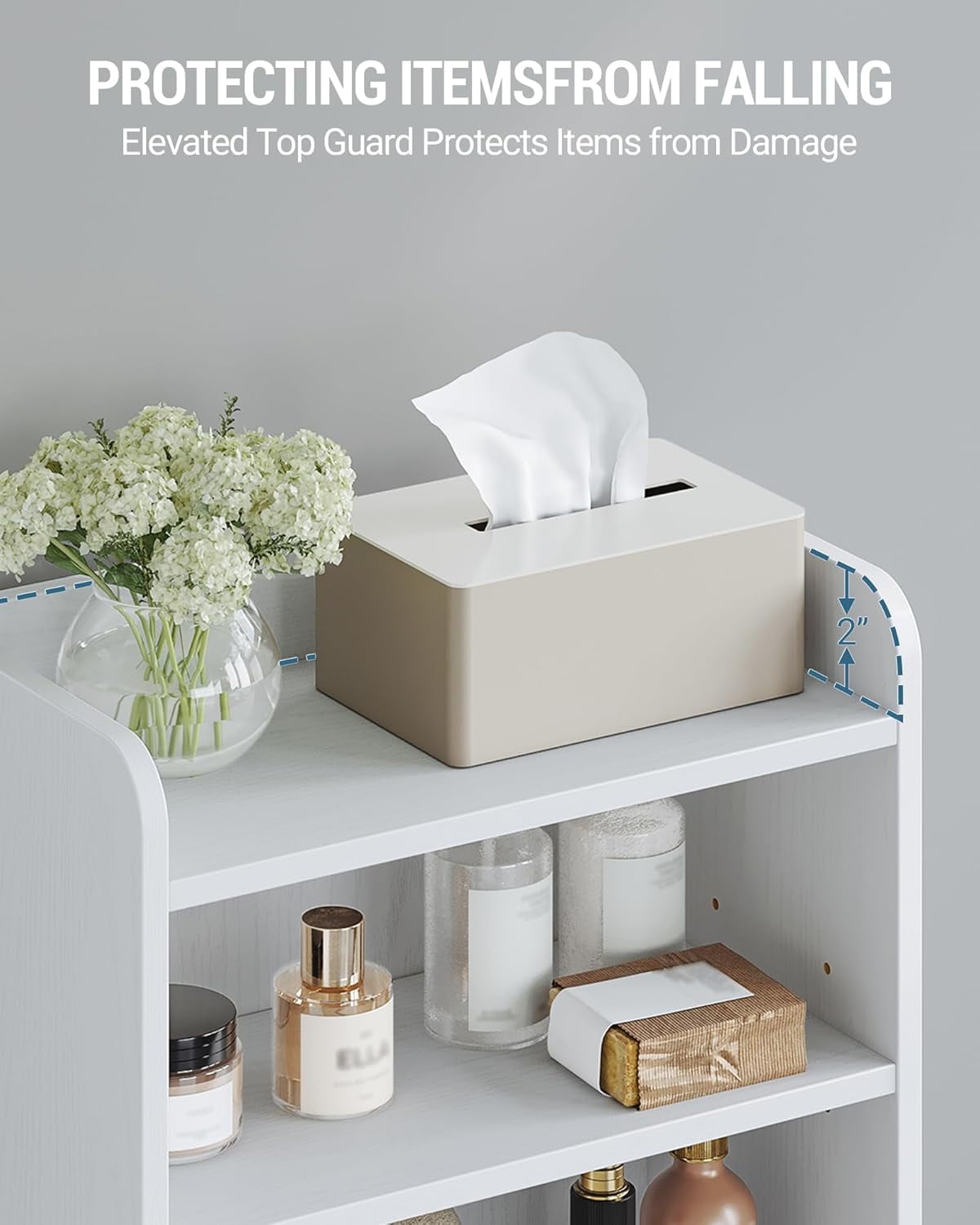 Bathroom Storage Cabinet, Small Floor Cabinet with 2 Door and Shelves, Toilet Paper Cabinets, Bathroom Organizer with Adjustable Shelf, for Small Spaces White 7.9" D x 14.6" W x 32.7" H