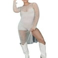 thumbnail image 3 of Stylish Pearls Embellished See-through Slit Dress for Women, 3 of 9