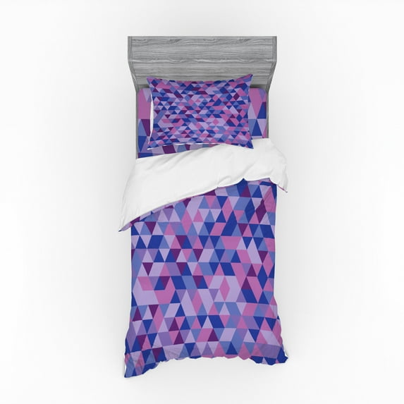 Ambesonne Geometric Bedding Set 3 Pcs, Triangles Low Poly, Twin XL, Multicolor