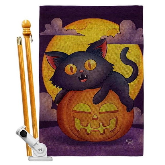 Ornament Collection HS190170-DB Halloween Kitty Falltime 28 x 40 in. Double-Sided Decorative Vertical House Flag Set for Decoration Banner Garden Yard Gift