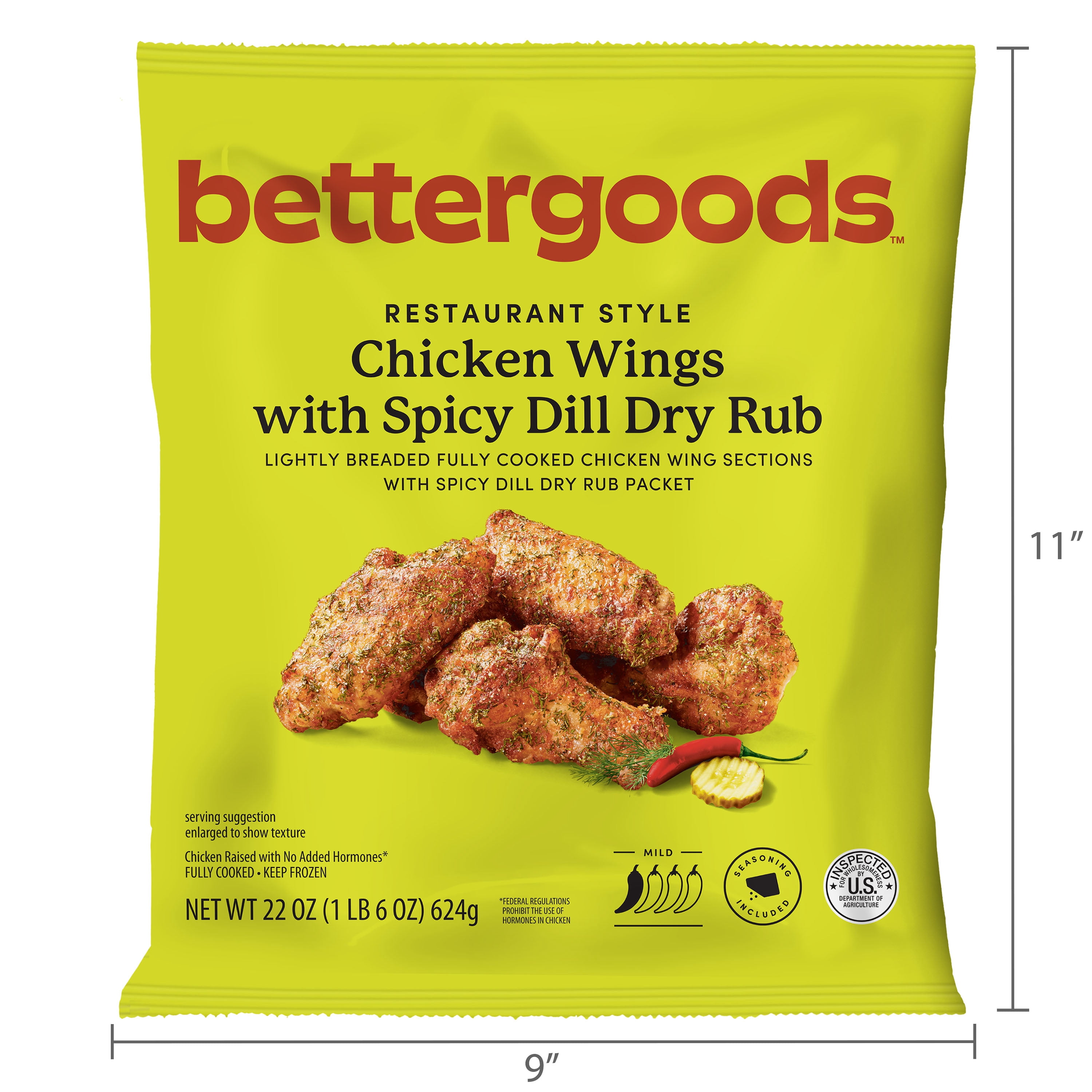 bettergoods Restaurant Style Chicken Wings with Spicy Dill Dry Rub, 22 oz (Frozen)