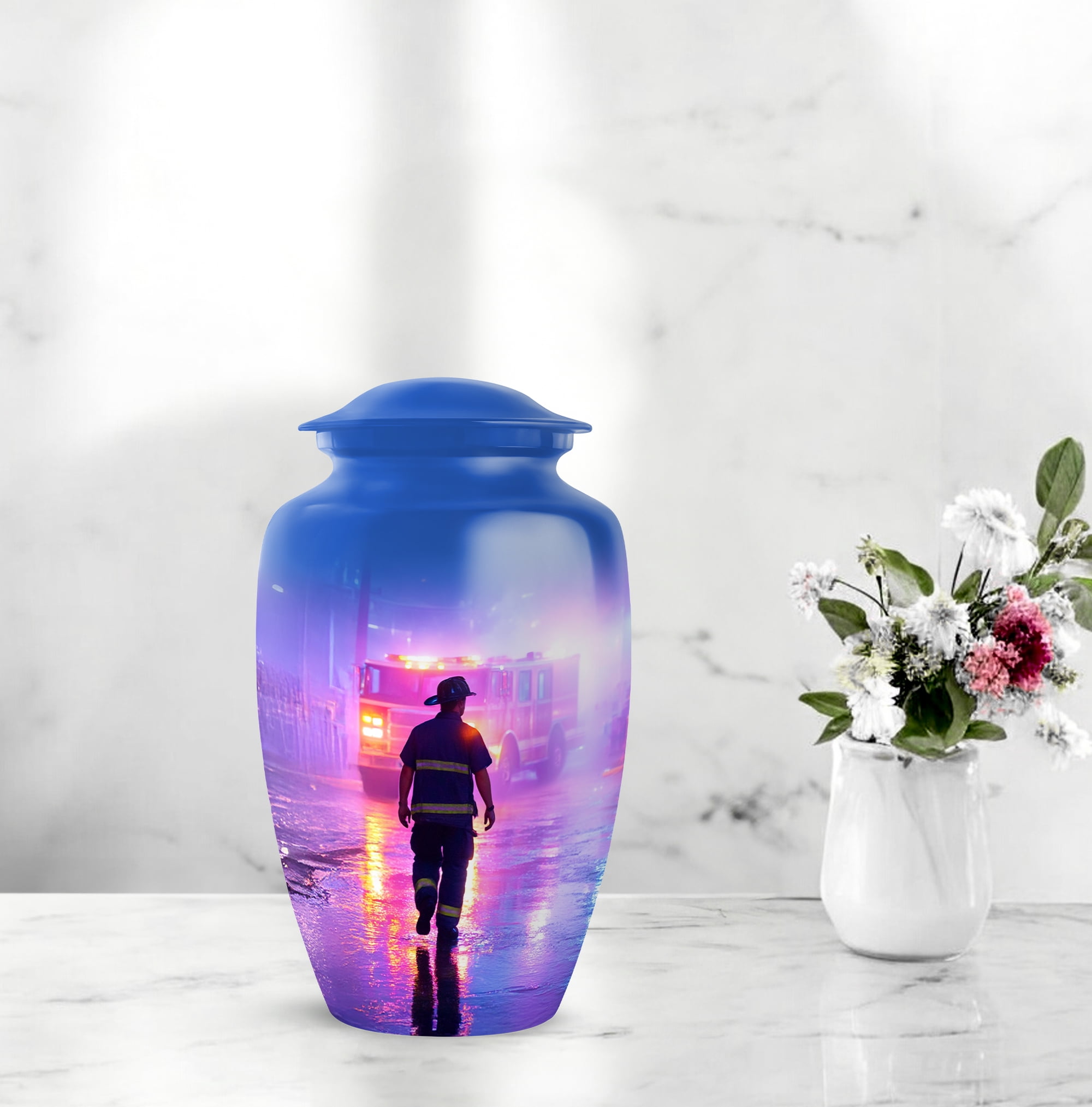 Fire Fighter Cremation Urns For Human Ashes Adult Female Mom, Purple Urns For Human Ashes Man And Woman, Funeral Urn For Adults Male And Female, Large Decorative Urn For Brother, 10 Inch