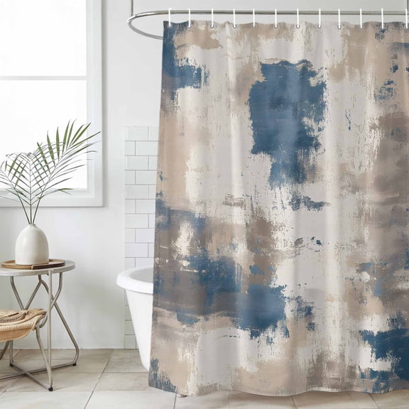 Brown Blue Waterproof Fabric Shower Curtain, Vintage Abstract Art Modern Waterproof Fabric Shower Curtain for Bathroom Curtains Bathtubs Hotel Washable Shower Curtains with 12 Hooks Stall 48x72in