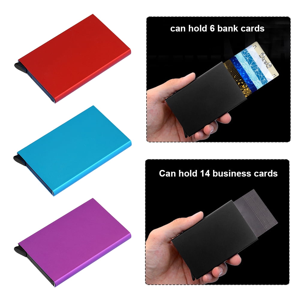 Dark blue Credit Card Holder RFID Blocking Aluminum Business Card Holder Automatic Pop-up Card Case