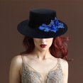 thumbnail image 6 of Slccxzc Elegant Fedora Hat with Floral Embellishment Retro Wide Brim Hat Panama Floppy Cap for Wedding Race Banquet Tea Parties, 6 of 7