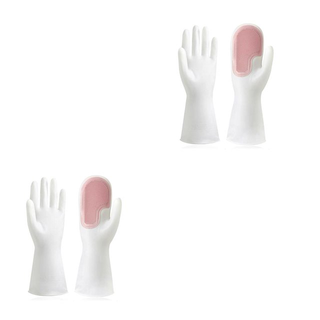 Inteprter 1 par de guantes para lavar platos, fregador de manos, tazas de reutilizables, manoplas de esponja para frutas, cocina, baño, Rosa 2piezas