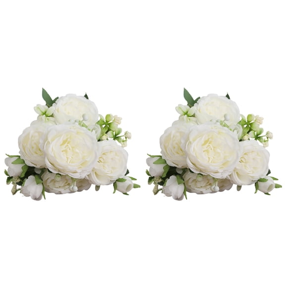 Masteelf 2pcs Artificial Rose Flowers Flower Rose Blossom Bridal Bouquet Stem for Home Wedding Valentines Day Mothers Day Decor White